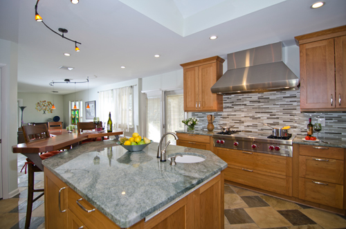 After view - brown cabinets with tile floor