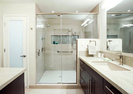 Bathroom with vanity and walk-in shower